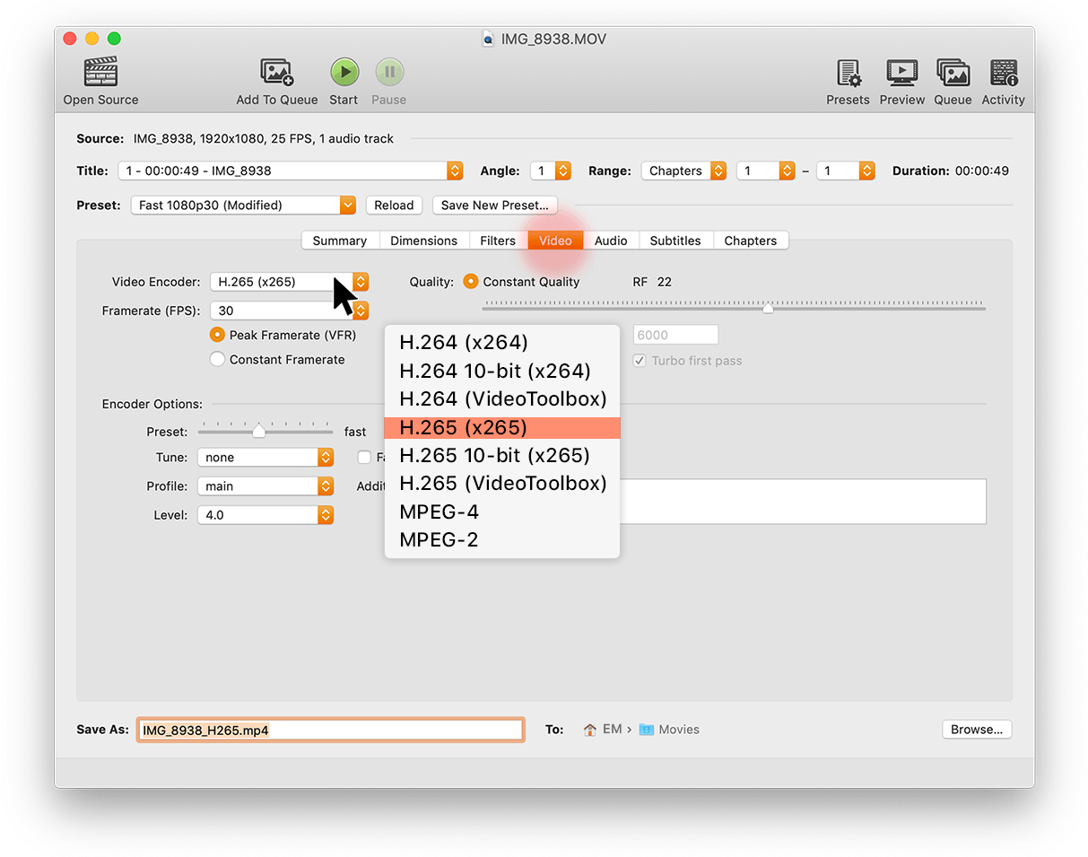 DSLR Camera Footage Over the A Handbrake Tutorial Using H265